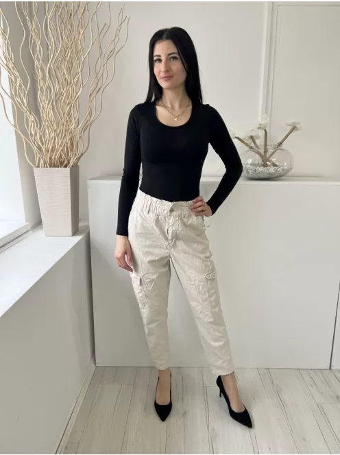 F&F (M) Drapp Elől Gombos, Oldalt Zsebes Derékban Gumírozott Nadrág