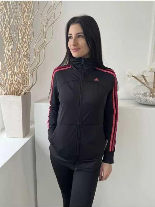 Adidas (S) Fekete Elől Cipzáros, Zsebes Pink Díszcsíkos Felső