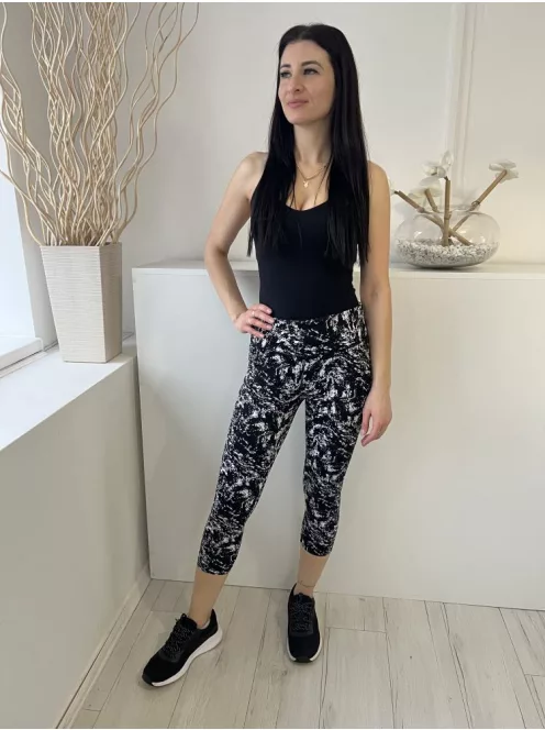  (M) Fekete Fehér Mintás, Gumisderekú Rugalmas Anyagú Nadrág