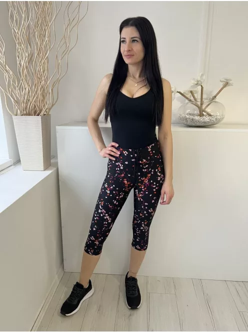 M&S (M) Fekete Színes Foltmintás, Belül Összehúzható Megkötős, Zsebes, Térd Nadrág