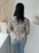 ÚJ Primark (M) Világosbarna Fekete Apró Foltmintás Buggyos Ujjú, Mellnél Díszgombos Felső