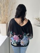 Lipsy (L) Fekete Alul Színes Virágos, Bélelt Ujján Nyitott, Bőfazonú Felső