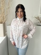H&M (L) Törtfehér Mintás, Elől Végig Gombos Galléros, Ujjvégén Gombos Felső