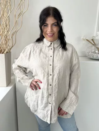   Primark (L) Drapp Elől Végig Gombos, Galléros 100% Len Alapanyagú Felső