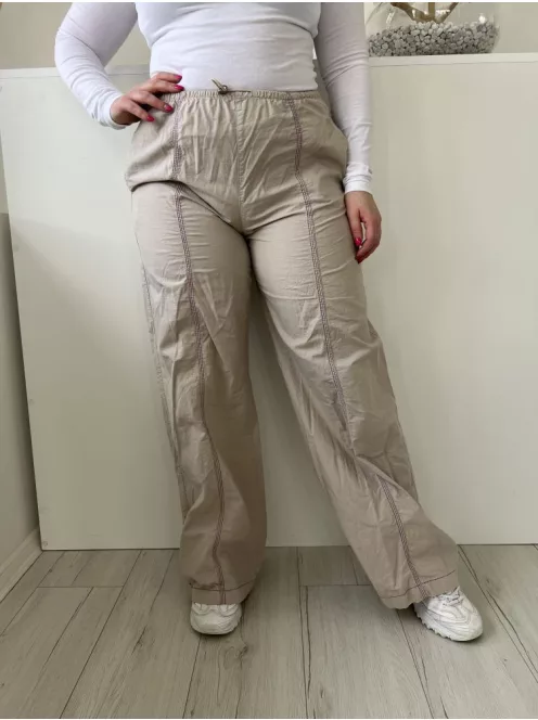 ZARA (M) Drapp Derékban Összehúzható, Díszvarrásos Zsebes, Bőszárú, 100% Pamut Nadrág