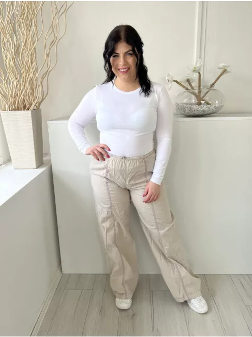 ZARA (M) Drapp Derékban Összehúzható, Díszvarrásos Zsebes, Bőszárú, 100% Pamut Nadrág