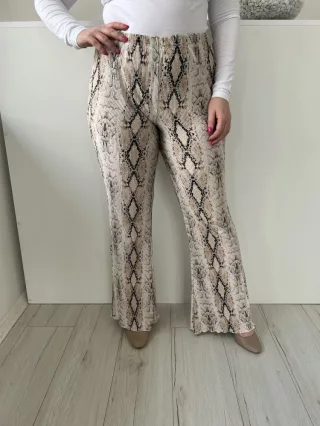   TopShop (M) Drapp FeketeKígyóbőrmintás Gumisderekú, Pliszírozott Nadrág