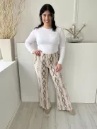 TopShop (M) Drapp FeketeKígyóbőrmintás Gumisderekú, Pliszírozott Nadrág