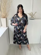 Primark (M) Színes Mintás, V Kivágású Fényes Anyagú, Bélelt Ruha