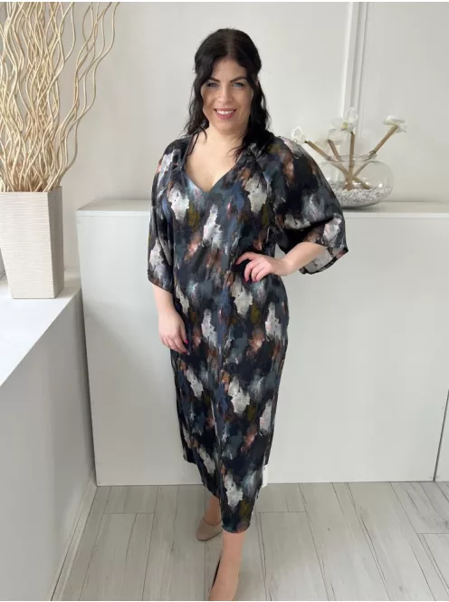 Primark (M) Színes Mintás, V Kivágású Fényes Anyagú, Bélelt Ruha