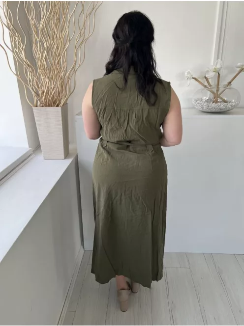 Next (L) Khaki Elől Végig Gombos, Derékban Megkötős Mellnél Zsebes, Galléros Ruha