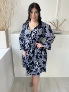 Fat Face (XL) Sötétkék Kék-Fehér Mintás, Mellnél Gombos Derékban Szabott, Zsebes, 100% Pamut Ruha