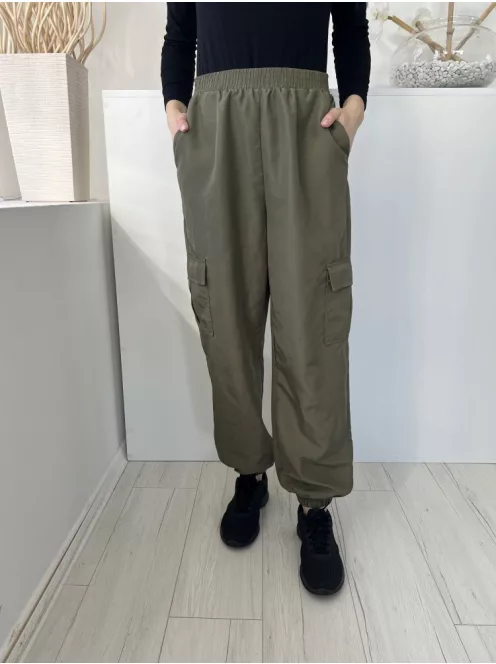 Vero Moda (M) Khaki Derékban Darázsolt, Odalt Zsebes Gumírozott Aljú Nadrág