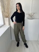 Vero Moda (M) Khaki Derékban Darázsolt, Odalt Zsebes Gumírozott Aljú Nadrág