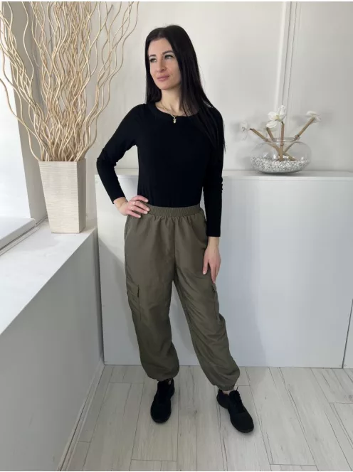 Vero Moda (M) Khaki Derékban Darázsolt, Odalt Zsebes Gumírozott Aljú Nadrág