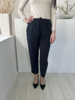   ZARA (M) Fekete Derékban Összehúzható, Zsebes Megkötős, Vékony Anyagú Nadrág