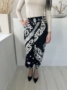 Anthropologie (XS) Fekete Fehér Mintás, Derékban Darázsolt Megkötős Nadrág