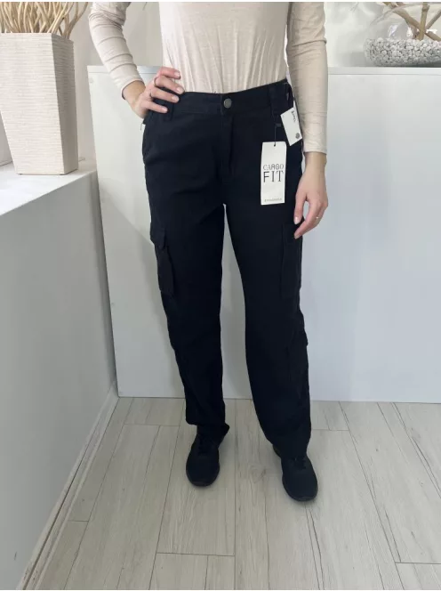 ÚJ Stradivarius (M) Fekete Elől Gombos, Oldalt Zsebes Övtartós Nadrág