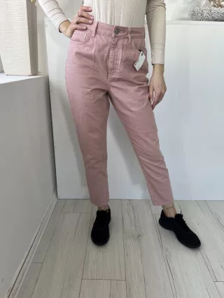   F&F (M) Pasztell Rózsaszín Elől Gombos, Övtartós Zsebes, Farmer Nadrág