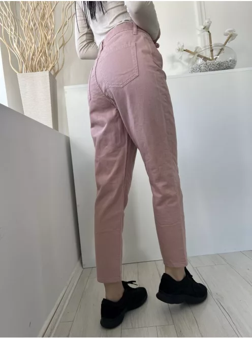 F&F (M) Pasztell Rózsaszín Elől Gombos, Övtartós Zsebes, Farmer Nadrág