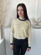 TU (M) Sárga Sötétkék Csíkos, Lyukacsos Mintás Kerek Nyakú Felső