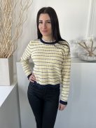 TU (M) Sárga Sötétkék Csíkos, Lyukacsos Mintás Kerek Nyakú Felső