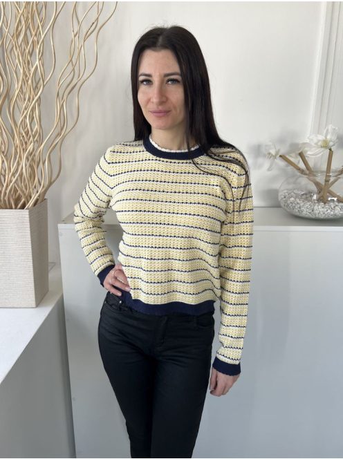 TU (M) Sárga Sötétkék Csíkos, Lyukacsos Mintás Kerek Nyakú Felső