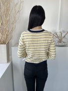 TU (M) Sárga Sötétkék Csíkos, Lyukacsos Mintás Kerek Nyakú Felső