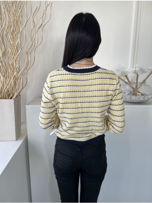 TU (M) Sárga Sötétkék Csíkos, Lyukacsos Mintás Kerek Nyakú Felső