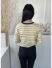   TU (M) Sárga Sötétkék Csíkos, Lyukacsos Mintás Kerek Nyakú Felső