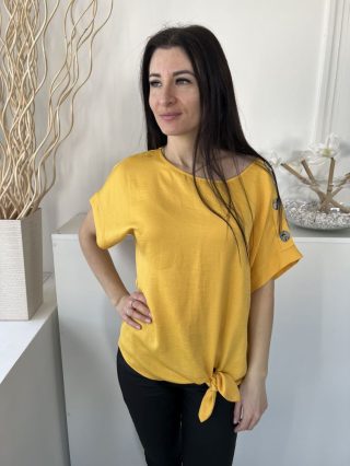   F&F (M) Napsárga Ujján Díszgombos, Alul Megkötős Denevér Ujjú Felső