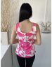    (M) Fehér Pink Mintás, Anyagában Bordázott Pántos Felső