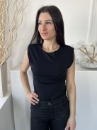 ZARA (M) Fekete Válltöméses, Kerek Nyakú Rugalmas Anyagú Body