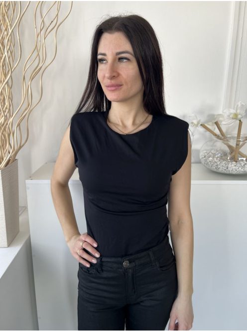 ZARA (M) Fekete Válltöméses, Kerek Nyakú Rugalmas Anyagú Body