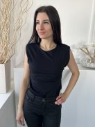 ZARA (M) Fekete Válltöméses, Kerek Nyakú Rugalmas Anyagú Body