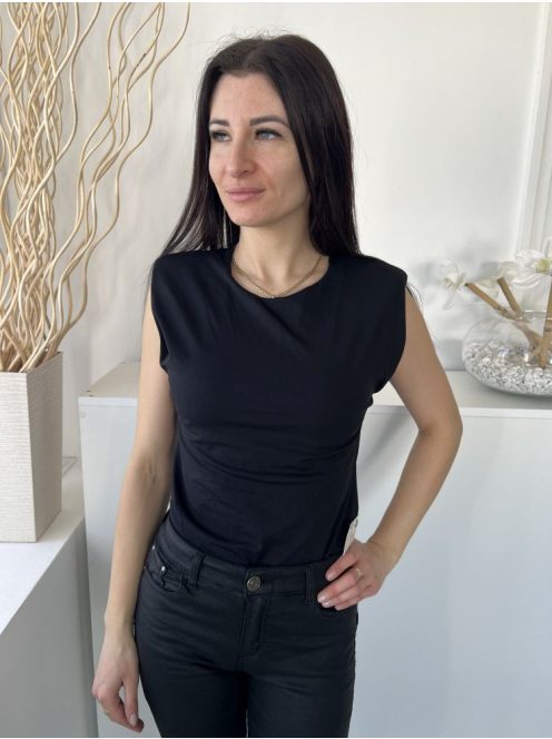 ZARA (M) Fekete Válltöméses, Kerek Nyakú Rugalmas Anyagú Body