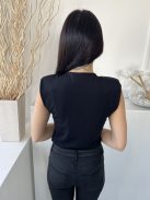 ZARA (M) Fekete Válltöméses, Kerek Nyakú Rugalmas Anyagú Body