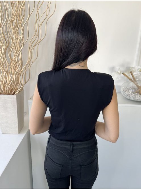 ZARA (M) Fekete Válltöméses, Kerek Nyakú Rugalmas Anyagú Body