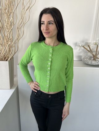   ZARA (M) Fűzöld Elől Végig Gombos, Anyagában Bordázott Kerek Nyakú Felső