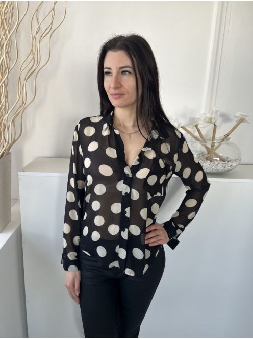 Monki (M) Fekete Fehér Pöttyös, Elől Végig Gombos Áttetsző, Bélés Nélküli Felső