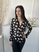 Monki (M) Fekete Fehér Pöttyös, Elől Végig Gombos Áttetsző, Bélés Nélküli Felső