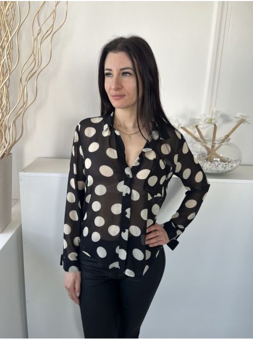 Monki (M) Fekete Fehér Pöttyös, Elől Végig Gombos Áttetsző, Bélés Nélküli Felső