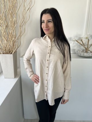   ÚJ Fat Face (M) Drapp Elől Végig Gombos, Mellnél Zsebes 83% Pamut, Hosszított Fazonú Felső