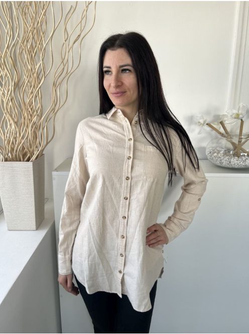 ÚJ Fat Face (M) Drapp Elől Végig Gombos, Mellnél Zsebes 83% Pamut, Hosszított Fazonú Felső