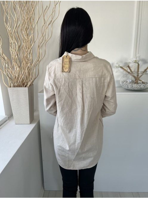 ÚJ Fat Face (M) Drapp Elől Végig Gombos, Mellnél Zsebes 83% Pamut, Hosszított Fazonú Felső