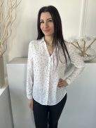 Papaya (M) Fehér Fekete Apró Szivecskés, Elől Végig Gombos Galléros, Kerekített Aljú Felső