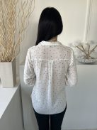 Papaya (M) Fehér Fekete Apró Szivecskés, Elől Végig Gombos Galléros, Kerekített Aljú Felső