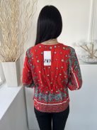 ÚJ ZARA (M) Piros Fekete-Fehér Mitás, Derékban Összehúzható Megkötős, Aszimmetrikus Aljú Felső