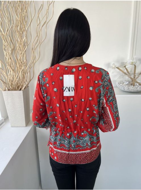 ÚJ ZARA (M) Piros Fekete-Fehér Mitás, Derékban Összehúzható Megkötős, Aszimmetrikus Aljú Felső