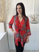 ÚJ ZARA (M) Piros Fekete-Fehér Mitás, Derékban Összehúzható Megkötős, Aszimmetrikus Aljú Felső